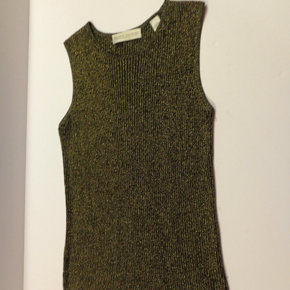 Valerie Stevens Women's Gold Black Sleeveless Silk Crew Neck Stretch Top Size S